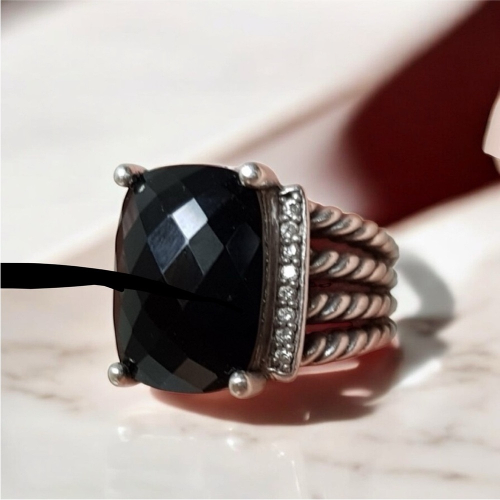 David Yurman Black and Silver Ring with Bold Gemstone